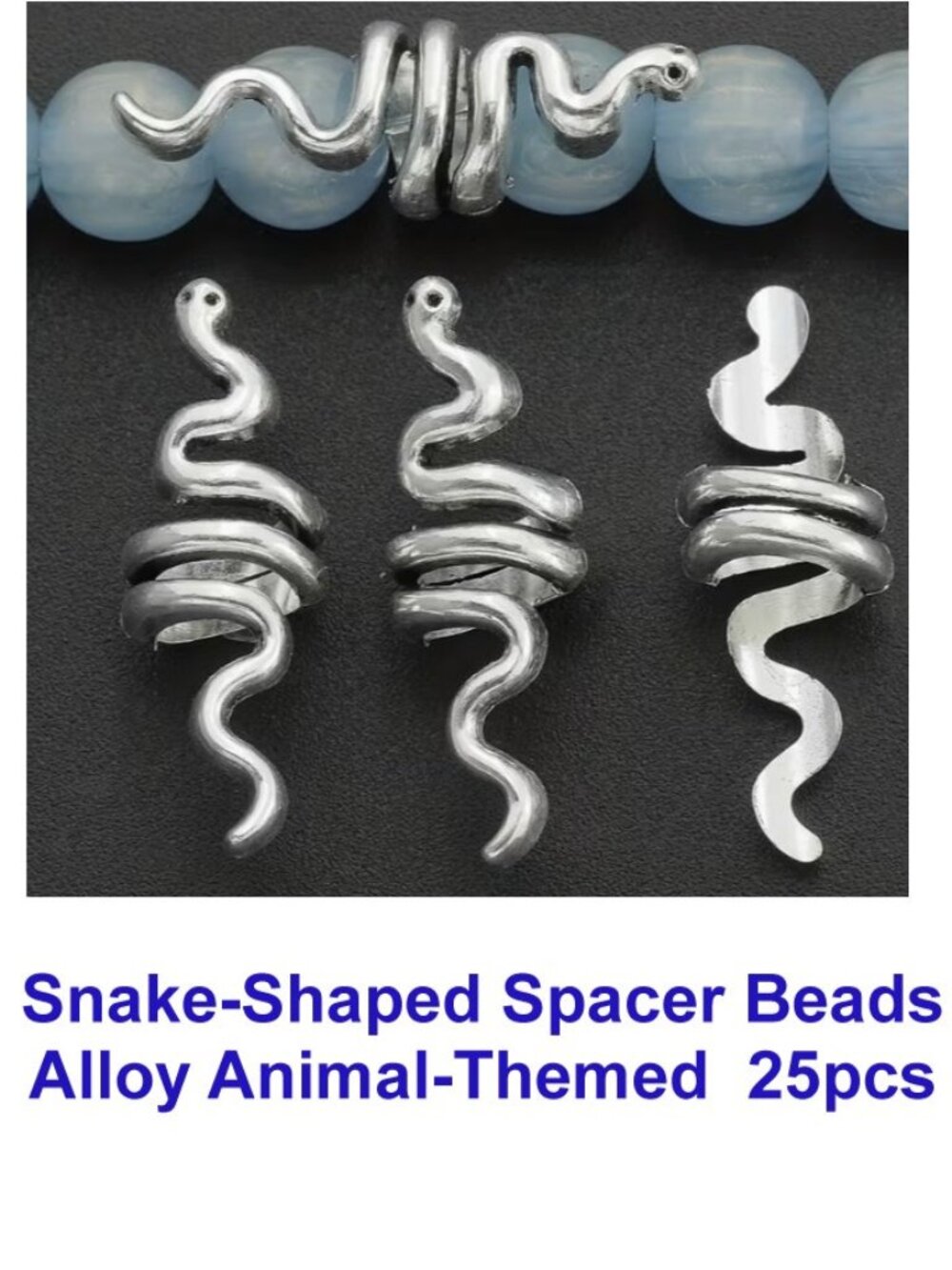 Snake-Shaped Spacer Beads, Alloy Animal-Themed Loose Beads  25pcs
